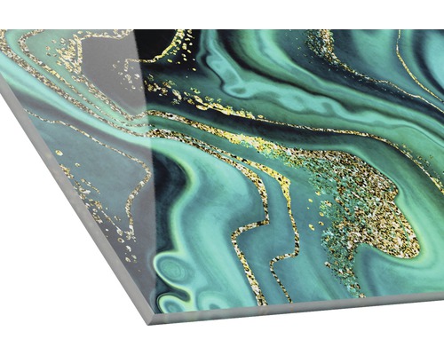 Dekorplatte mit abstraktem Muster in Türkis und Gold