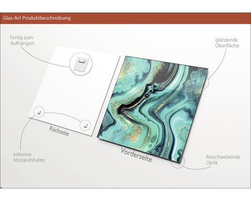 Glasbild mit glänzender Oberfläche, fertig zum Aufhängen inklusive Abstandshalter
