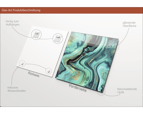 Glasbild mit Aufhängern, Abstandshalter inklusive und glänzender Oberfläche