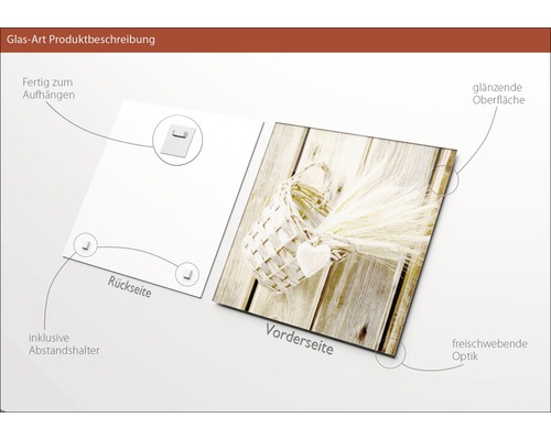 Glasbild mit Aufhängung und Abstandshalter inklusive