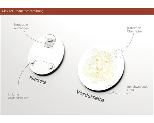 Glasbild mit geometrischem Tiermotiv und Aufhängevorrichtung