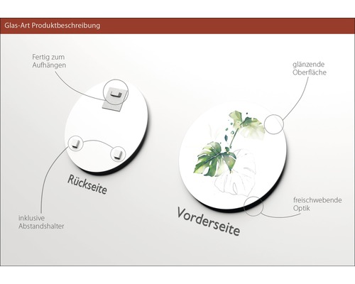 Glasbild mit Aufhängevorrichtung und Abstandshalter