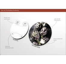 Glasbild mit Artischockenmotiv, inklusive Aufhängern und Abstandshaltern zur Wandmontage