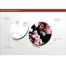 Glasbild mit Blumenmuster, inklusive Aufhängung und Abstandshalter