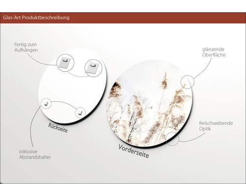 Glasbild Produktbeschreibung mit Rückseite und Vorderseite