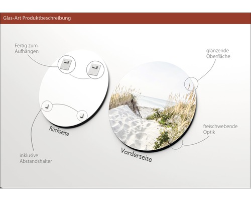 Produktbeschreibung Glasbild mit Aufhängungssystem und Abstandshalter