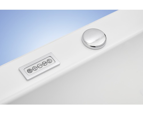 Detailansicht eines Bedienfelds und eines Drehknopfes an einer Badewanne