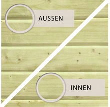 Holzwand mit Kennzeichnung für Aussen und Innen