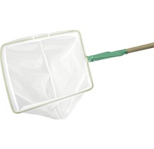 Kescher mit Holzstiel und weißem Netz