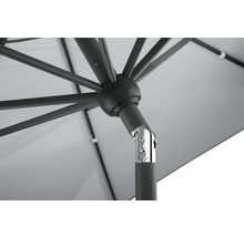 Detailansicht eines Sonnenschirms mit Streben und Mast