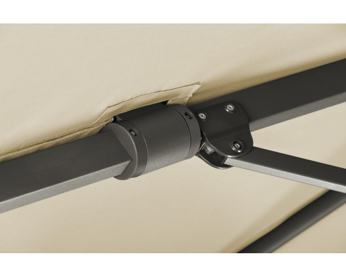 Detailansicht eines Pavillons mit Gestell und Stoffdach