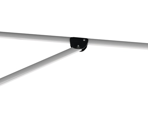 Detailansicht eines Pavillons mit Aluminiumgestell und schwarzem Verbindungsstück.