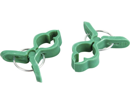 Zwei grüne Pflanzenclips mit Metallring
