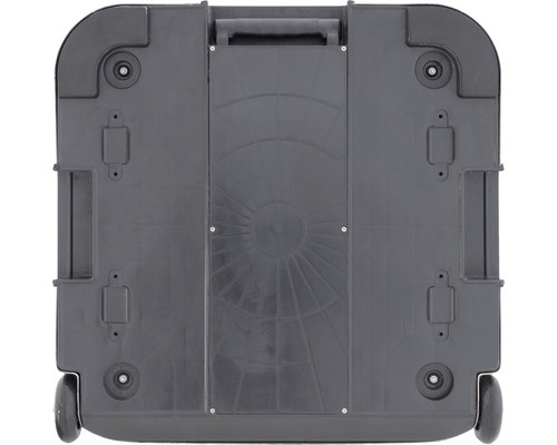 Unterseite einer Transportbox mit Rollen