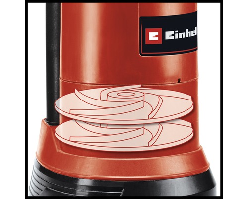 Einhell Logo. Detailansicht einer Pumpe mit hervorgehobenen Pumpenrädern.