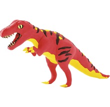 Figur eines roten Tyrannosaurus Rex mit gelben und braunen Markierungen