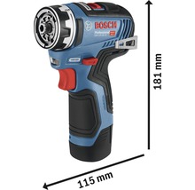Bosch Professional GSR 12V-35 FC Akku Bohrschrauber mit den Maßen 181 mm Höhe und 115 mm Länge