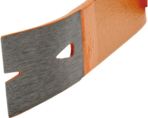 Detailansicht eines orangefarbenen Brecheisens aus Metall