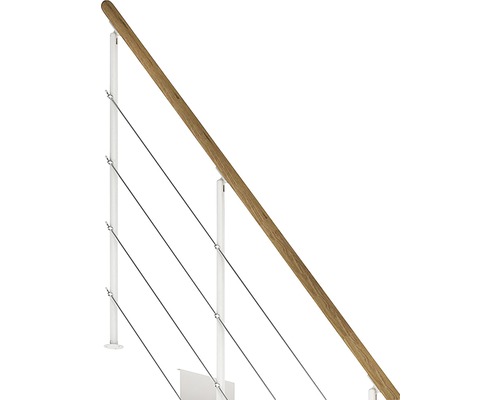 Treppengeländer mit Holzhandlauf und Stahlseilen