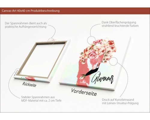 Leinwandbild 40x40 cm mit Flamingo-Motiv, Rückseite und Aufhängung sichtbar