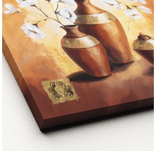 Gemälde mit braunen Vasen und weißen Blumen