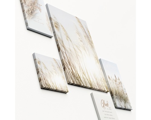Mehrteiliges Leinwandbild mit Gras- und Glücksmotiven für die Wandgestaltung