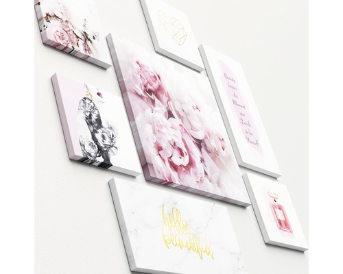 Wandbild-Set mit Blumenmotiven und dekorativen Elementen