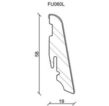 Abmessungen des Sockelleistenprofils FU060L: 58 mm Höhe, 19 mm Tiefe