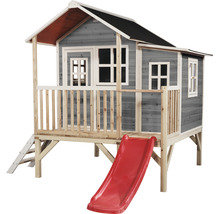 Spielhaus aus Holz mit Rutsche und Leiter