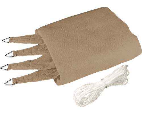 Beiges Sonnensegel mit Befestigungsseil und Metallösen