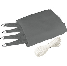 Graues Sonnensegel mit Seilen und Metallösen