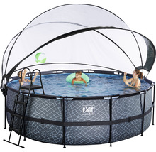Aufstellpool mit Überdachung, Leiter und spielenden Kindern