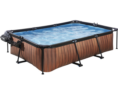 Aufstellpool Framepool-Set EXIT WoodPool rechteckig 300x200x65 cm inkl. Kartuschenfilteranlage & Abdeckung Holzoptik