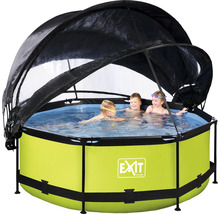 Aufstellpool mit Überdachung und spielenden Kindern im Wasser