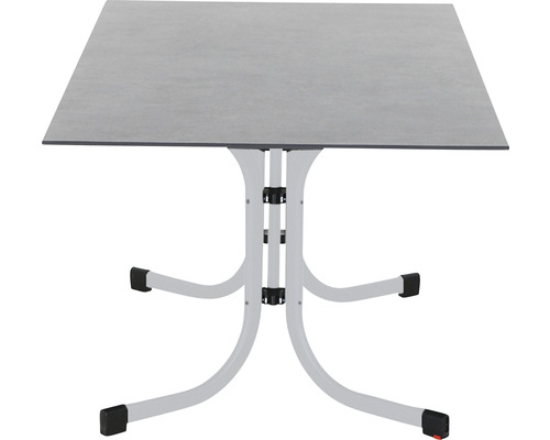 Quadratischer Tisch mit Tischplatte und Metallgestell