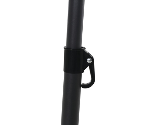 Detail einer schwarzen Stativbeinverriegelung.