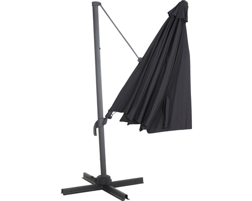 Schirm mit seitlichem Mast und Standfuß für den Außenbereich