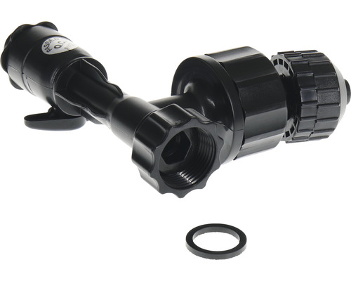 Schwarzer Wasserhahnanschluss aus Kunststoff mit Dichtring