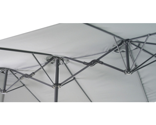 Detailansicht eines Sonnenschirms mit Streben und Mechanismus