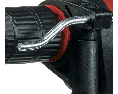 Detailaufnahme einer Bohrmaschine mit Bohrfutter und Tiefenanschlag