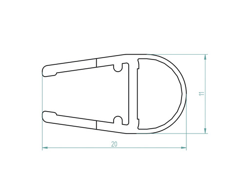 Technische Zeichnung eines Profils mit den Maßen 20 mal 11 Millimeter