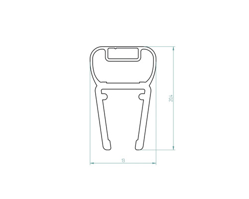 Technische Zeichnung eines Profils mit den Maßen 20,4 und 13