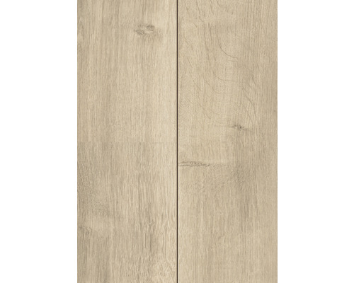 Nahaufnahme von zwei Paneelen hellem Laminatboden mit Holzmaserung