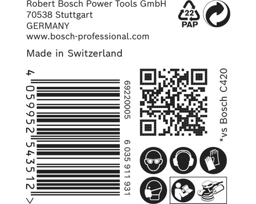 Informationen zu Robert Bosch Power Tools, Barcode, QR-Code und Schutzvorkehrungen