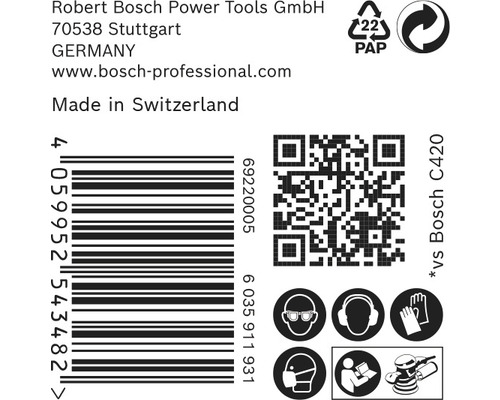 Informationen zu Robert Bosch Power Tools, Barcode, QR-Code und Sicherheitshinweise