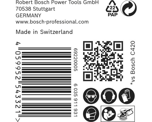 Informationen zu Robert Bosch Power Tools GmbH, Barcode, QR-Code und Sicherheitshinweise
