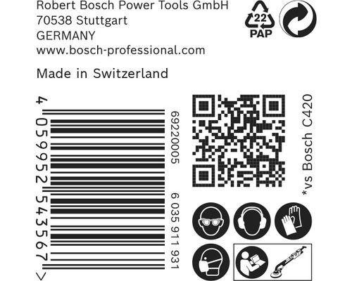 Informationen zu Robert Bosch Power Tools, Barcode, QR-Code und Sicherheitshinweise