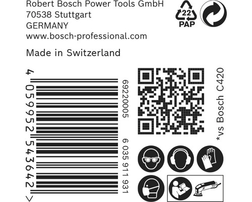 Informationen zu Robert Bosch Power Tools GmbH, Barcode, QR Code und Sicherheitshinweise