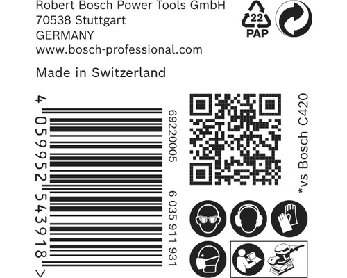 Informationen zu Robert Bosch Power Tools GmbH, Barcode, QR Code und Sicherheitshinweise
