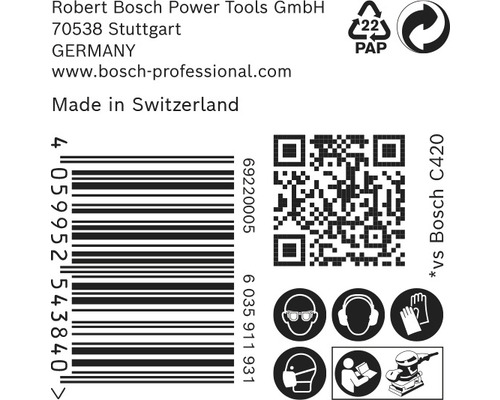 Informationen zu Robert Bosch Power Tools GmbH, Barcode, QR Code und Sicherheitshinweisen